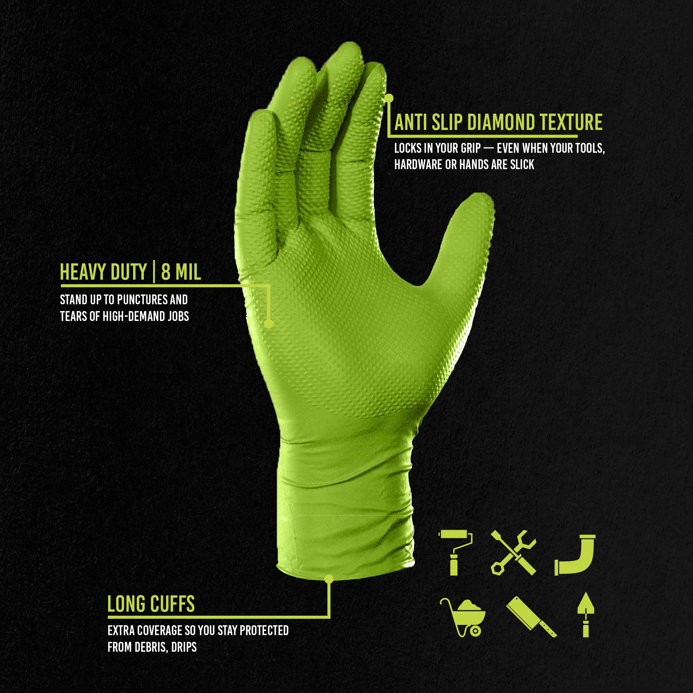 Nitrile 8 Mil Heavy-Duty Diamond-Textured Gloves