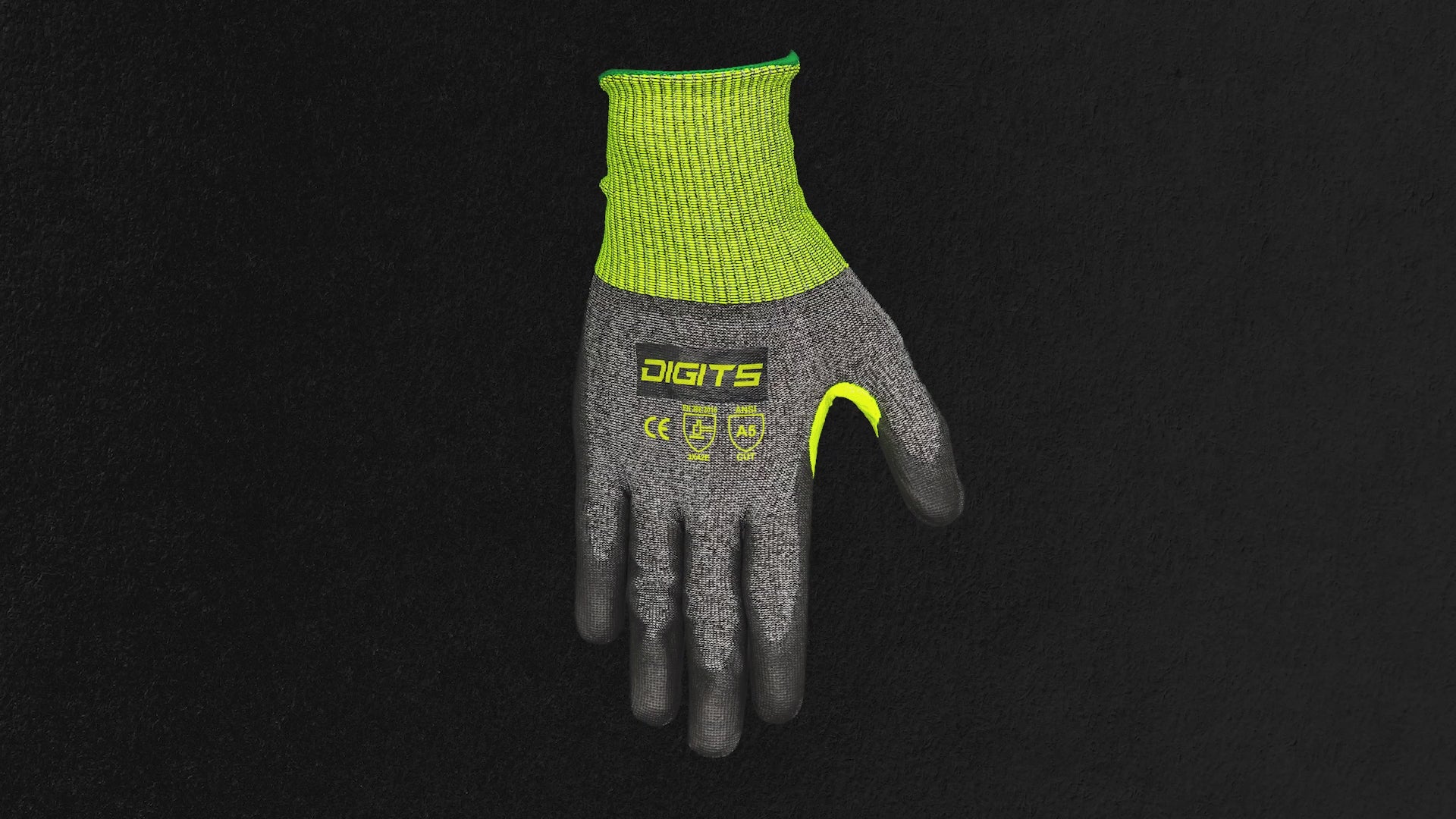Load video: The Digits Workwear Hybrid glove rotates in a dark lightbox, illuminated to showcase its durable leather palm, flexible fabric backing, reinforced stitching, and ergonomic fit. Each angle highlights the glove’s premium craftsmanship and job-ready design.